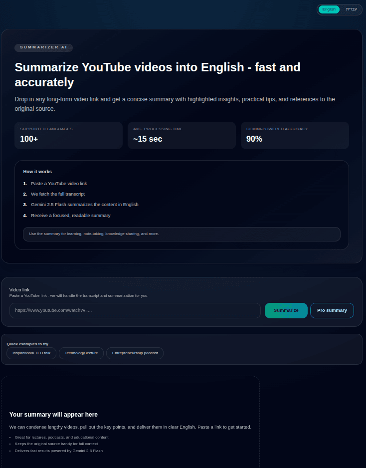 YouTube Summarizer project screenshot